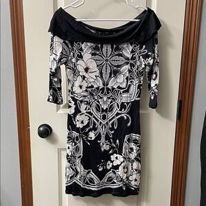 White House Black Market Off-Shoulder Black and White Dress
